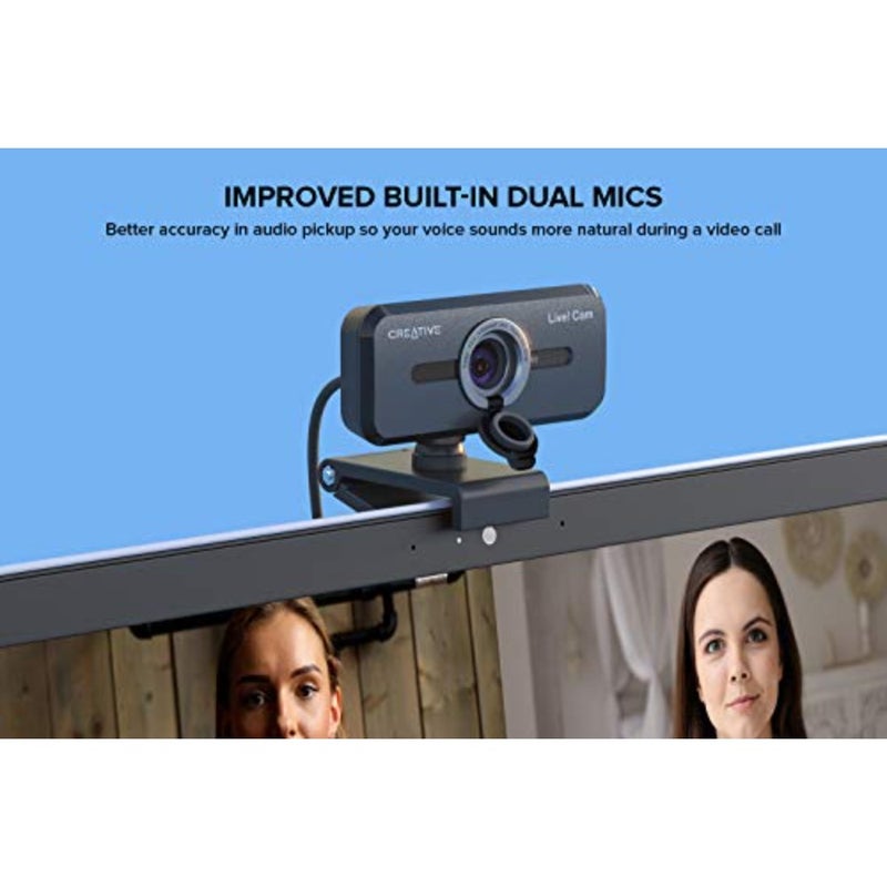 كاميرا ويب Live Cam Sync 1080p V2 Full HD مزودة بميكروفونات مزدوجة لمكالمات الفيديو، وجسم بلاستيكي أسود، وإلغاء الضوضاء وكتم الصوت التلقائي - Image 4