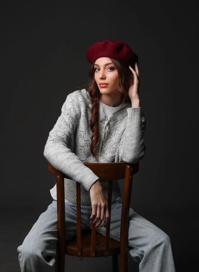 Ventewa Spain Unisex Wool Blend French Artist Beret Hat (Maroon), Free Size, multicolor - Image 3