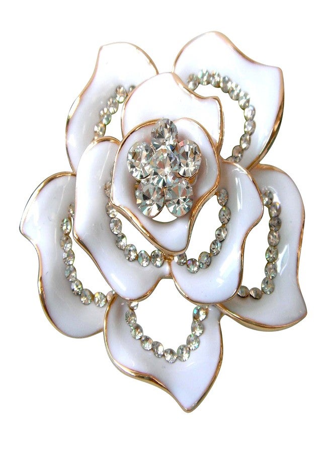 Navachi 18k Gold Plated Clear Crystal White Enamel Flower Az7433b Brooch Pin - Image 1