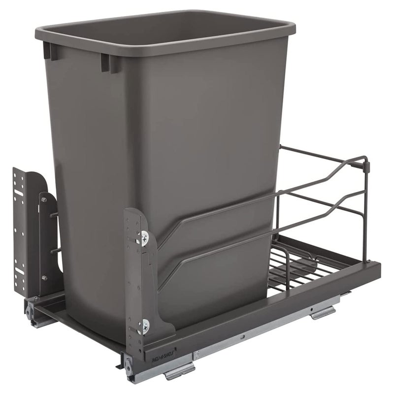 Rev-A-Shelf RevAShelf Pullout Trash Can for Under Kitchen Cabinets 35 Qt 875 Gallon with SoftClose Slides and Rear Storage Orion Gray 53WC1535SCDM113