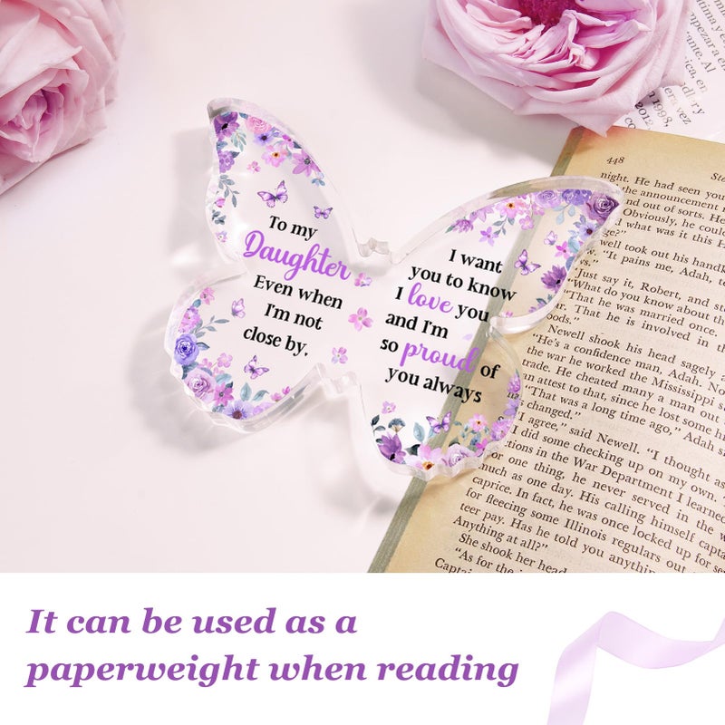 Glydein Gifts for Daughter from Mom Dad, Unique Purple Butterfly Acrylic Plaque Desk Decor, Christmas Birthday Gifts for Daughter Adult Graduation, 5 x 3.8 x 0.5 inches - Image 3