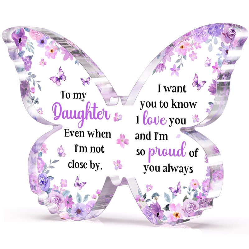 Glydein Gifts for Daughter from Mom Dad, Unique Purple Butterfly Acrylic Plaque Desk Decor, Christmas Birthday Gifts for Daughter Adult Graduation, 5 x 3.8 x 0.5 inches - Image 1