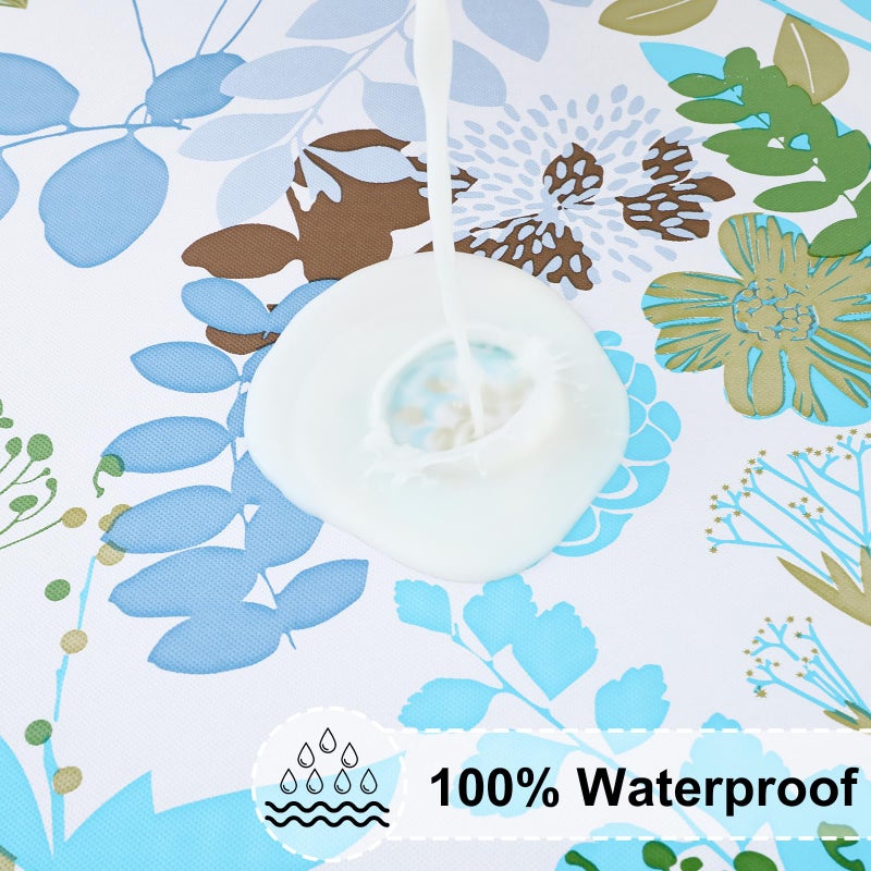misaya Round Fitted Tablecloth with Elastic Edge, 100% Waterproof Oil Proof Plastic Table Cover, Vinyl Flannel Backed Tablecloth Fits 45"-56" Round Tables for Dinner, Outdoor, Picnic, Leaves - Image 3