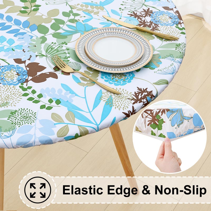 misaya Round Fitted Tablecloth with Elastic Edge, 100% Waterproof Oil Proof Plastic Table Cover, Vinyl Flannel Backed Tablecloth Fits 45"-56" Round Tables for Dinner, Outdoor, Picnic, Leaves - Image 2