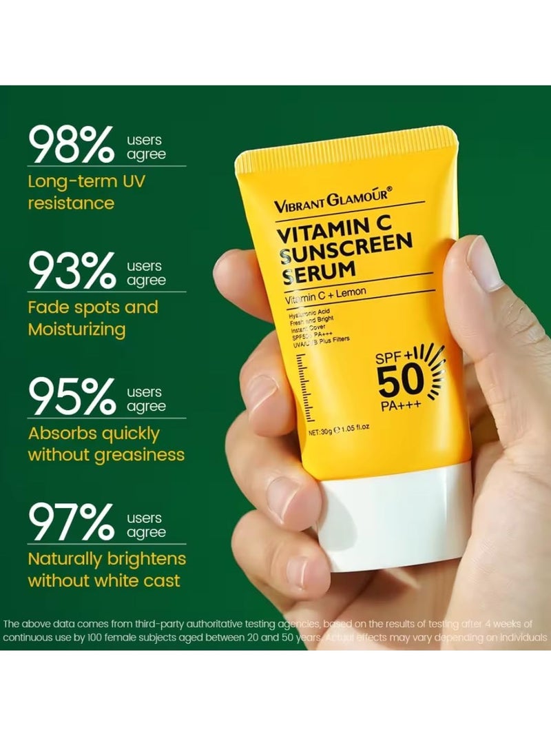 Vibrant Glamour Vitamin C Sunscreen Cream SPF 50+ PA+++ Sunscreen Serum with Vitamin C and Lemon Hyaluronic Sunscreen Gel UVA UVB Protection Fresh and Bright Instant Cover Sunscreen Cream 30g - Image 5