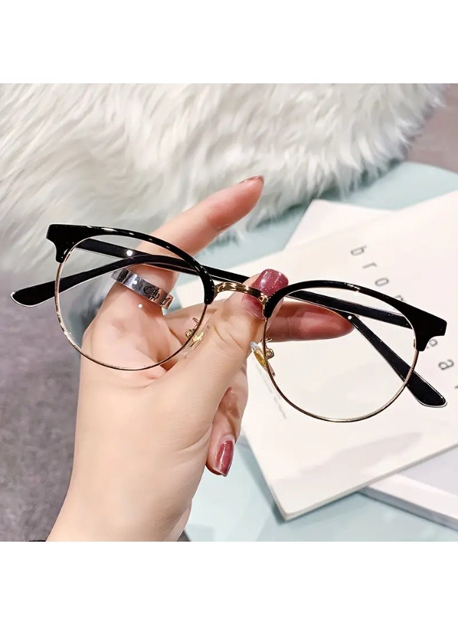 SCENT HOUSE Women's Vintage Half-Frame Glasses - Lightweight Oval Design with Rhinestone Accents, Elegant & Fashionable Anti-Blue Light Eyewear for Daily Wear (Includes Eyeglass Case & Cleaning Cloth) - Image 5