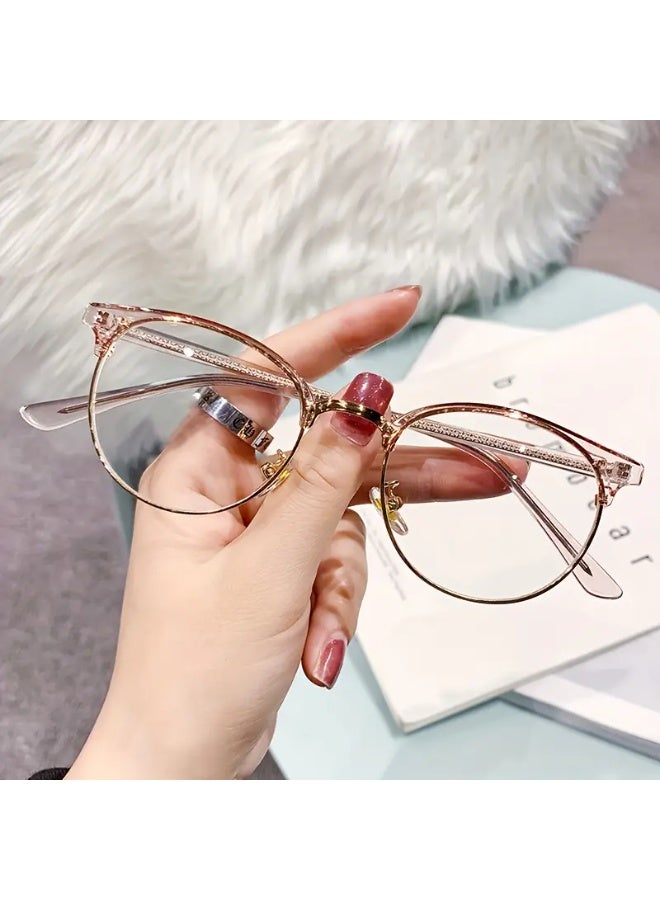 SCENT HOUSE Women's Vintage Half-Frame Glasses - Lightweight Oval Design with Rhinestone Accents, Elegant & Fashionable Anti-Blue Light Eyewear for Daily Wear (Includes Eyeglass Case & Cleaning Cloth) - Image 3