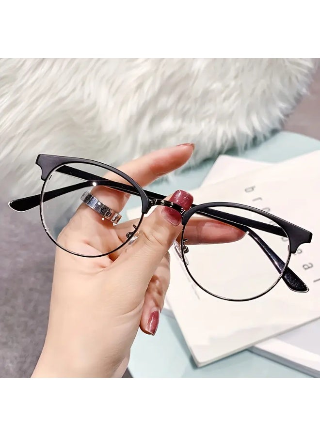 SCENT HOUSE Women's Vintage Half-Frame Glasses - Lightweight Oval Design with Rhinestone Accents, Elegant & Fashionable Anti-Blue Light Eyewear for Daily Wear (Includes Eyeglass Case & Cleaning Cloth) - Image 1