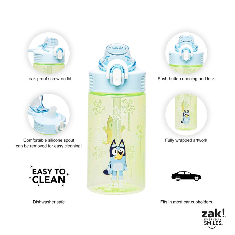 Zak Designs Bluey Sage Kids Water Bottle For School or Travel, 16oz Durable Plastic Water Bottle With Straw, Handle, and Leak-Proof, Pop-Up Spout Cover (Bluey & Bingo) - Image 4
