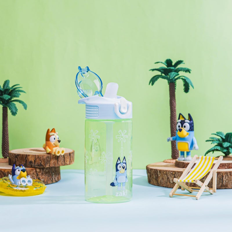 Zak Designs Bluey Sage Kids Water Bottle For School or Travel, 16oz Durable Plastic Water Bottle With Straw, Handle, and Leak-Proof, Pop-Up Spout Cover (Bluey & Bingo) - Image 2