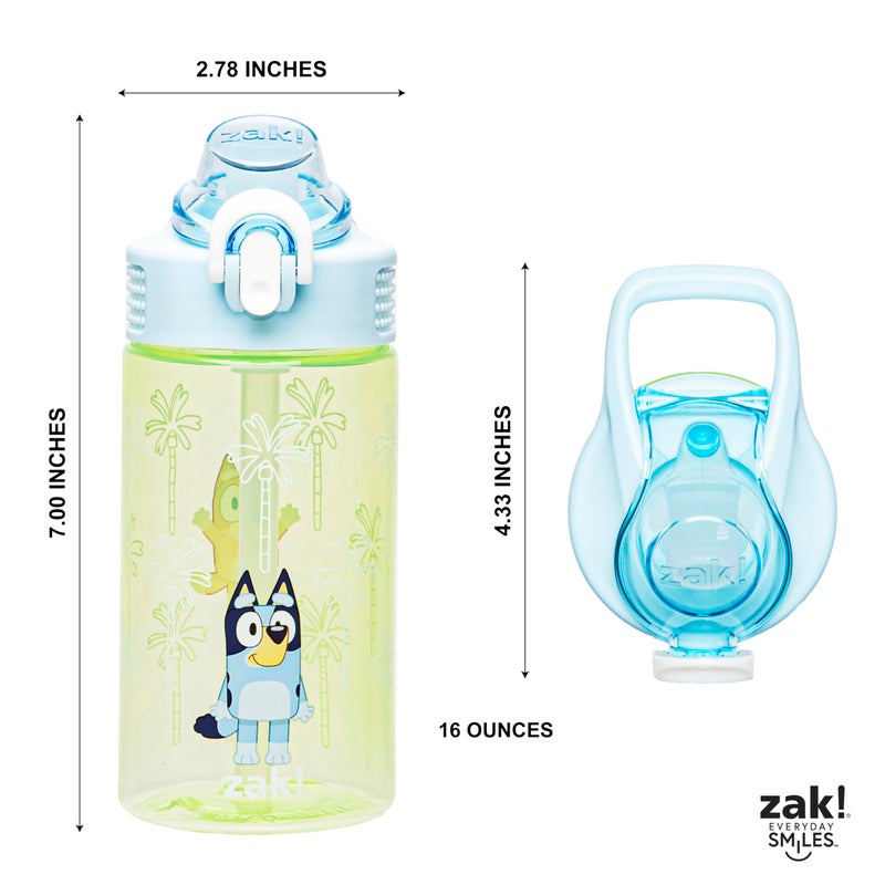 Zak Designs Bluey Sage Kids Water Bottle For School or Travel, 16oz Durable Plastic Water Bottle With Straw, Handle, and Leak-Proof, Pop-Up Spout Cover (Bluey & Bingo) - Image 5