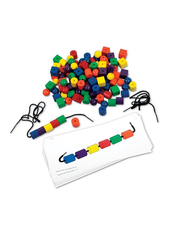 ليرننج ريسورسز مجموعة بطاقات الخرز والأنماط من Learning Resources، 108 خرزة و20 بطاقة نشاط لمرحلة الرياضيات المبكرة والمهارات الحركية الدقيقة، تعلّم مستقل بدون لغة، للأعمار من 3 سنوات فما فوق - Image 1