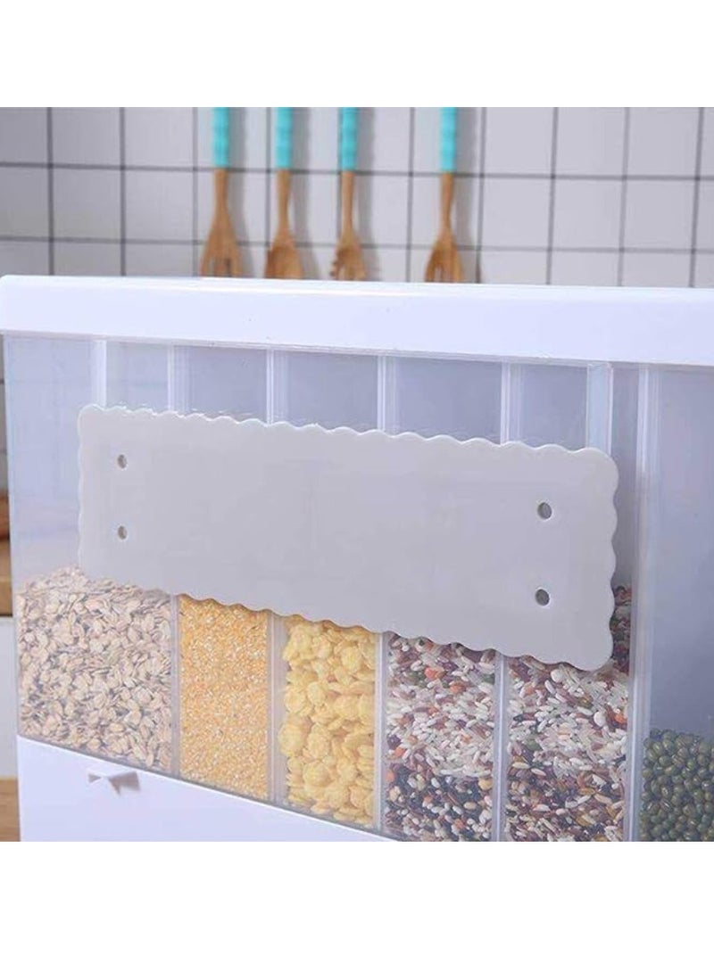 Wall Mounted 6 Compartment Food Dispenser, Capacity 5X1.5L And 1X3L Grain Cereal Dispenser And Rice Dispenser For Kitchen