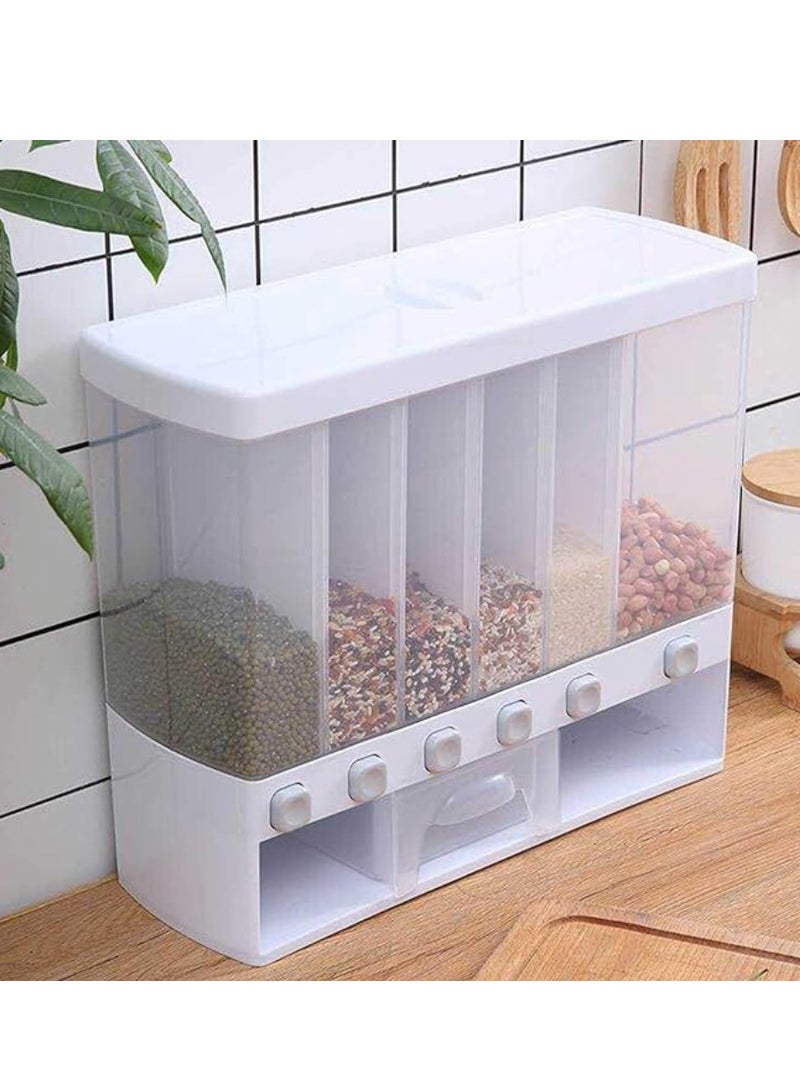 Wall Mounted 6 Compartment Food Dispenser, Capacity 5X1.5L And 1X3L Grain Cereal Dispenser And Rice Dispenser For Kitchen