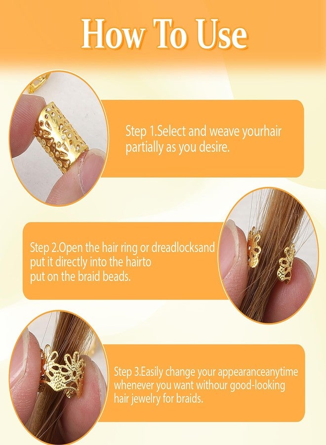 Tyqour 100pcs Gold Hair Cuffs Charms Rings for Braids, Gold Hair Jewelry Accessories Adjustable Loc Jewelry Dreadlocks Braid Clips Decorations for Black Women Men Festival Pirate - Image 4