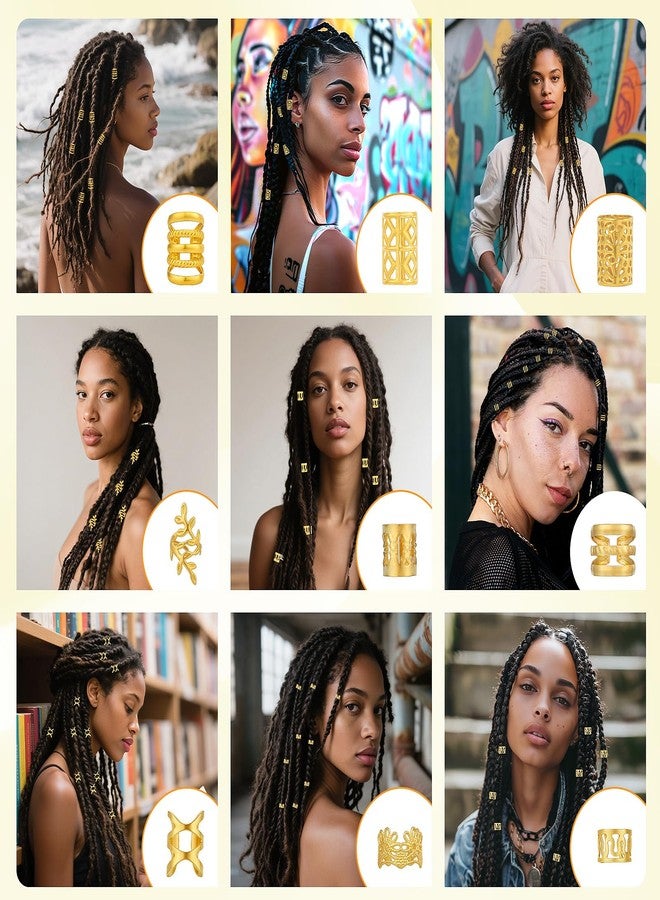 Tyqour 100pcs Gold Hair Cuffs Charms Rings for Braids, Gold Hair Jewelry Accessories Adjustable Loc Jewelry Dreadlocks Braid Clips Decorations for Black Women Men Festival Pirate - Image 2