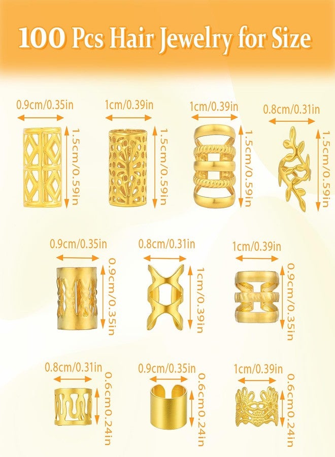 Tyqour 100pcs Gold Hair Cuffs Charms Rings for Braids, Gold Hair Jewelry Accessories Adjustable Loc Jewelry Dreadlocks Braid Clips Decorations for Black Women Men Festival Pirate - Image 3