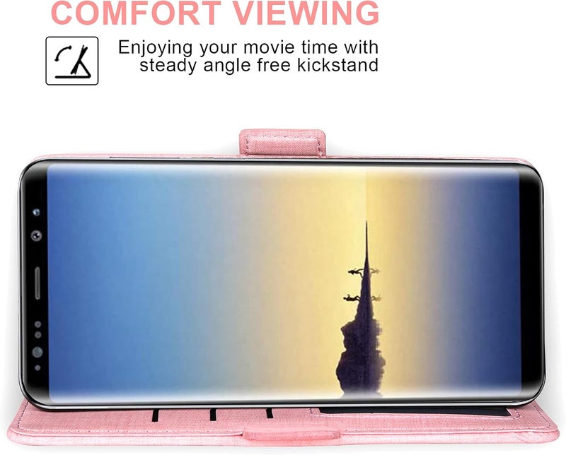 Asuwish Compatible with Samsung Galaxy Note 9 Wallet Case Tempered Glass Screen Protector and Flip Cover Card Holder Cell Accessories Phone Cases for Galaxies Gaxaly Glaxay Note9 Not S9 Women Men Pink - Image 3