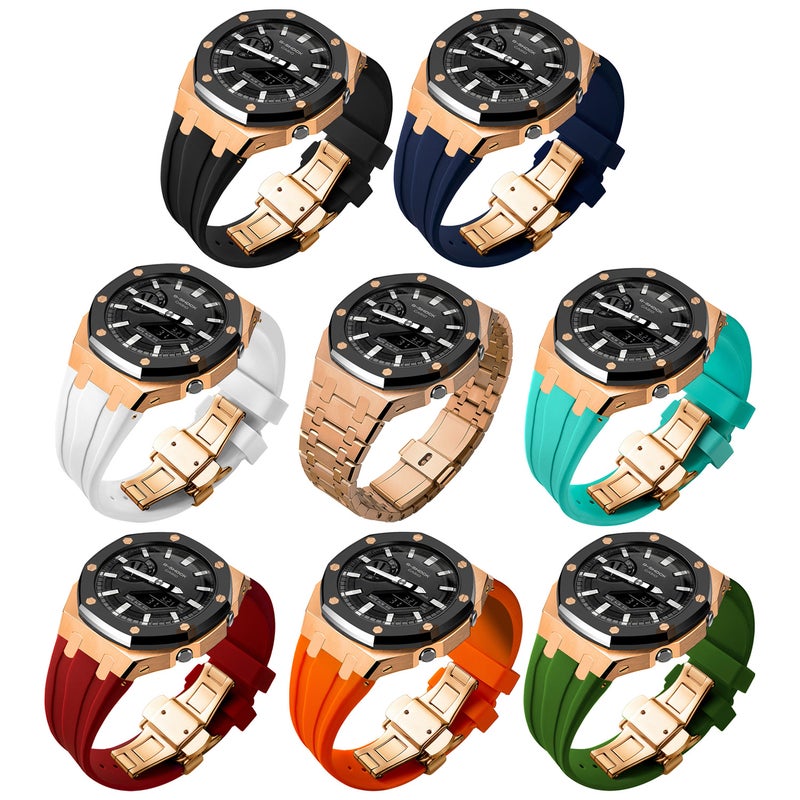 Generic Oak Wood GA2100 Mod Case 316L Forged Steel Watch Shell Rose shell black ring 