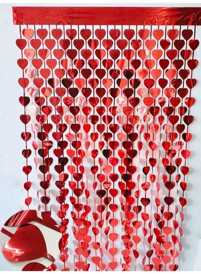 Pack of 2 Metallic Foil Fringe Curtain, Red Heart Shape Tinsel Curtains Streamers Photo Props Backdrop for Valentine's Day Engagement Wedding Party Decorations - Image 4