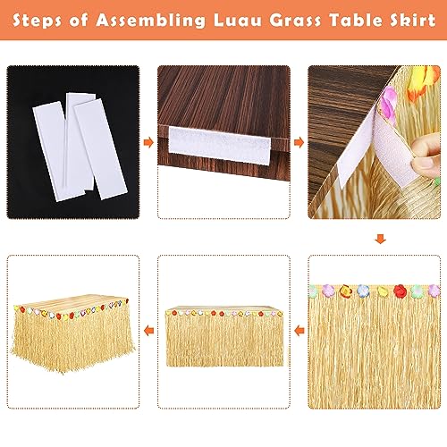 Fovths 4 Pack Luau Grass Table Skirt Natural 9 Feet x 29.5 Inch Hawaiian Table Skirt for Tropical Hawaiian Party Decorations Luau Party Costume Party, Straw Yellow - Image 4