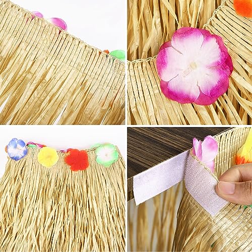 Fovths 4 Pack Luau Grass Table Skirt Natural 9 Feet x 29.5 Inch Hawaiian Table Skirt for Tropical Hawaiian Party Decorations Luau Party Costume Party, Straw Yellow - Image 3