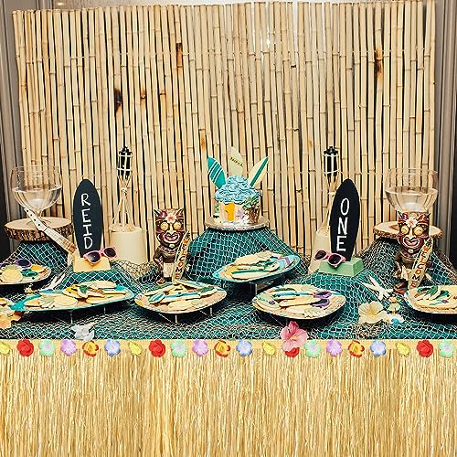 Fovths 4 Pack Luau Grass Table Skirt Natural 9 Feet x 29.5 Inch Hawaiian Table Skirt for Tropical Hawaiian Party Decorations Luau Party Costume Party, Straw Yellow - Image 5