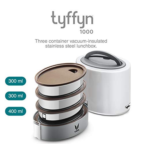 VAYA TYFFYN Lunch Box for Office for Men, with Polished Stainless Steel Containers,1000ml Thermal Insulated Hot Lunch Box Without BagMat, Hot Tiffin Box with 3 Compartments,White - Image 3