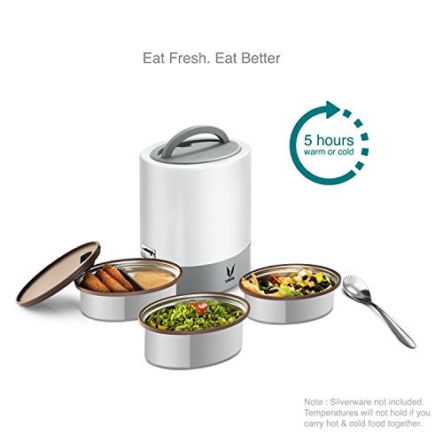 VAYA TYFFYN Lunch Box for Office for Men, with Polished Stainless Steel Containers,1000ml Thermal Insulated Hot Lunch Box Without BagMat, Hot Tiffin Box with 3 Compartments,White - Image 4