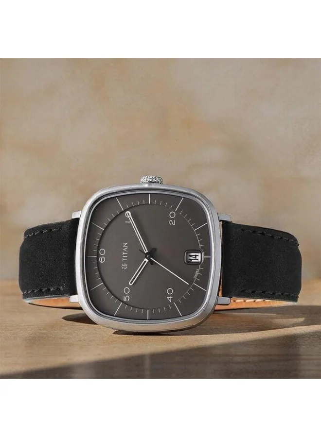 Neo Curve Quartz Analog with Date Anthracite Dial Black Leather Strap Watch for Men - 1885SL02