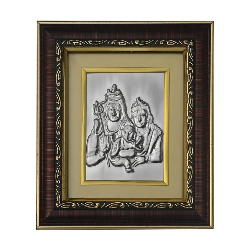 Pray Everyday Shiv Parvati ji Silver Plated Photo Frame Shiv Parvati Silver Plated Photoframe Shiv Parvati ji Frame for Home Temple Gods Photoframes Hindu God Goddesses Frames Religious Photoframes - Image 1