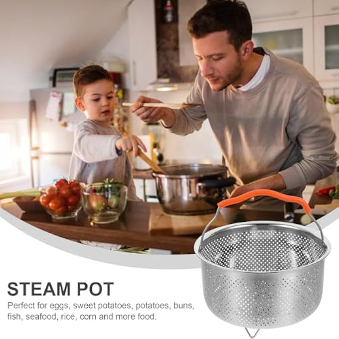 سلة بخار من الفولاذ المقاوم للصدأ بمقبض من السيليكون، سلة مصفاة شبكية سعة 2 لتر للخضراوات، ملحق بخار البيض ومصفاة المعكرونة لملحقات طنجرة الضغط الكهربائية - Image 3
