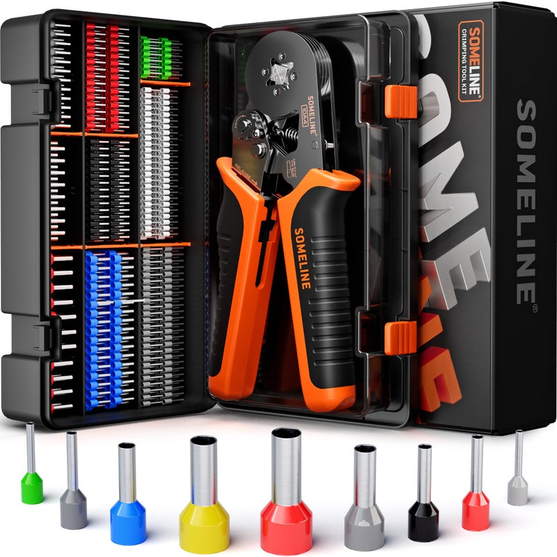 SOMELINE® Ferrule Crimping Tool Kit,Self-Adjusting Pliers for wire ferrules AWG 24-8, With 9 Sizes Insulated Wire Ferrules Terminals,Square Crimp Connector Assortment Kit (GX9-4) - Image 1