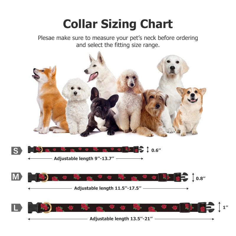 FYEQYAOU Cotton Handmade Dog Collar Cute and Distinctive Patterns Black Rose with Pendant for Girl Boy Dogs Collars S - Image 3