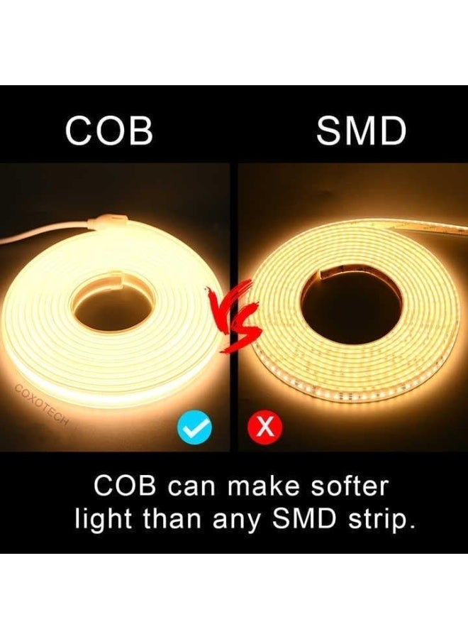 شريط إضاءة LED بتقنية COB بطول 50 مترًا (165 قدمًا)، مقاوم للماء بمعيار IP65، شريط إضاءة مرن بتقنية COB بقطر 8 مم مع موصل، لون أبيض دافئ، للإضاءة الداخلية والخارجية - Image 4
