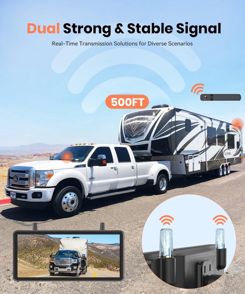 AUTO-VOX 2 Solar Wireless Backup Camera System with Two Cameras (License Plate & Portable): 7.2” 1080P HD Dual Channel Monitor, IP69K Waterproof Back up Camera for Truck,RV,Camper,Horse/Boat Trailer - Image 5
