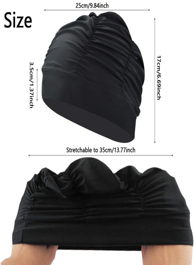 Ewandastore Ewanda store Colorful Pleated Nylon Cloth Swim Cap Large Swimming Cap Hot Spring Bathing Caps for Adult Men Women Long Hair(Black) - Image 4