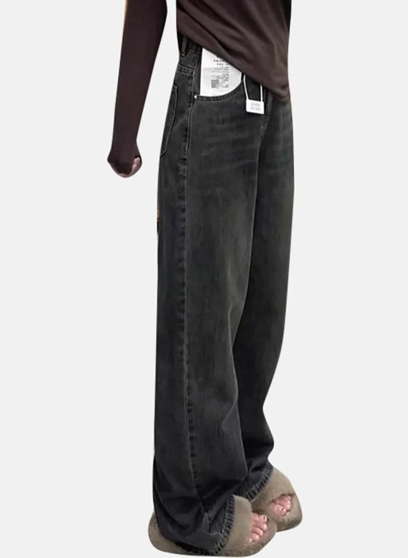 يونيكي Grey Solid Mid Rise Straight Fit Straight Jeans