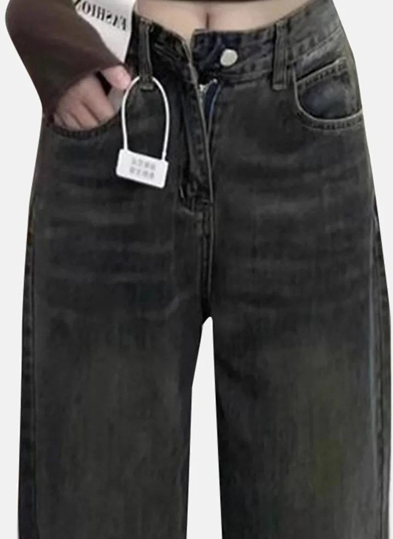 YUNIQEE Grey Solid Mid Rise Straight Fit Straight Jeans