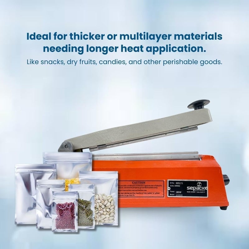 Universal Packaging Solutions Hot Bar Type Hand Sealer Machine For Silver And Laminated Pouches Sealing Pouch Packing Machine Heat sealing tool Plastic Sealer Portable sealer Size 8 INCH  - Image 2