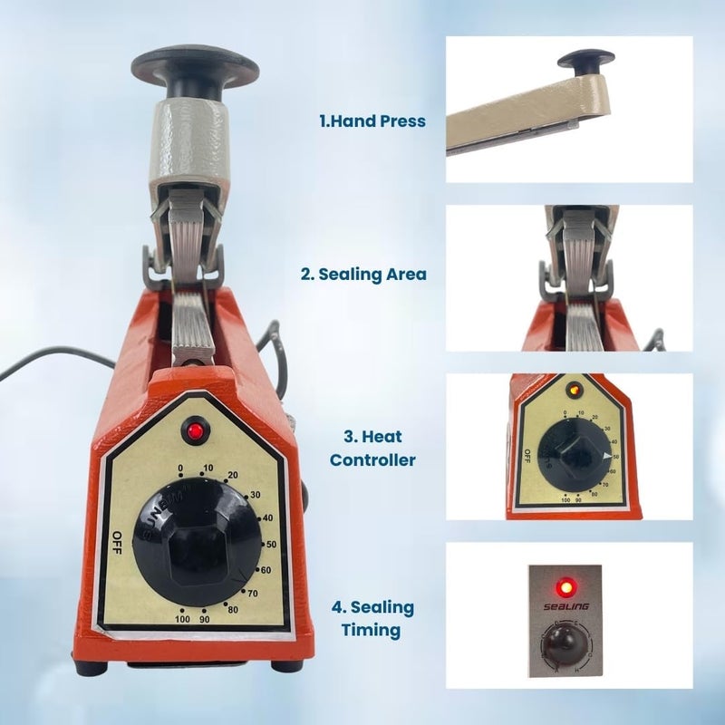 Universal Packaging Solutions Hot Bar Type Hand Sealer Machine For Silver And Laminated Pouches Sealing Pouch Packing Machine Heat sealing tool Plastic Sealer Portable sealer Size 8 INCH  - Image 4