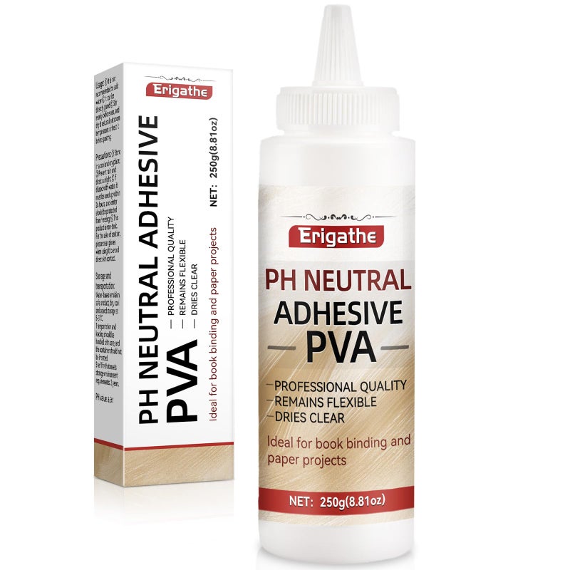 Erigathe 8.81oz Book Glue,Neutral PH PVA Adhesive, Acid-Free, All-Purpose, Dries Clear and Remains Flexible, Used for Bookbinding and Repair, Framing, Collages, Paper Art and Crafts (1) - Image 1