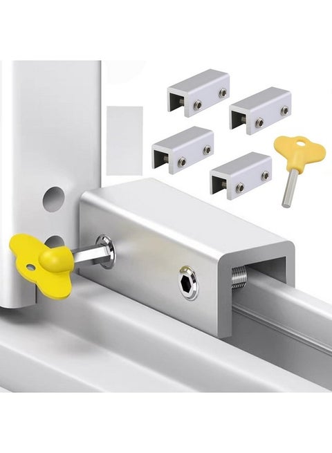 4 Sets Sliding Window Locks with Key, Window Locks, Aluminum Alloy Window Security Locks, Adjustable Security Window, Window Stoppers Aluminum