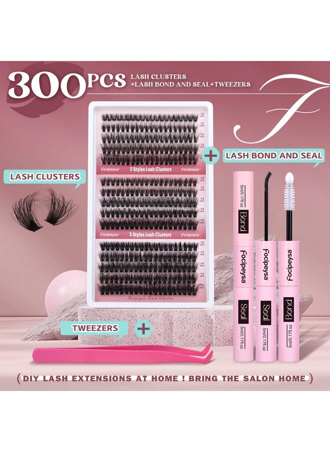 Focipeysa - Focipeysa Lash Extension Kit 300pcs Lash Clusters Fluffy Eyelash Extension 60D 70D 80D Eyelash Clusters 9-16mm DIY Lash Extensions Kit with Waterproof Lash Bond and Seal and Lash Tweezers - Image 1