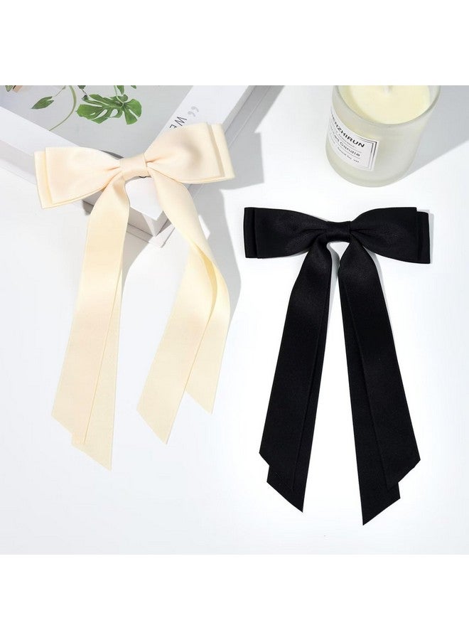 Aileam 2PCS Hair Bows Hair Clip Beige Black Hair Ribbon Ponytail Holder Accessories Slides Metal Clips Hair Bow for Women Girls Toddlers Teens Kids - Image 2