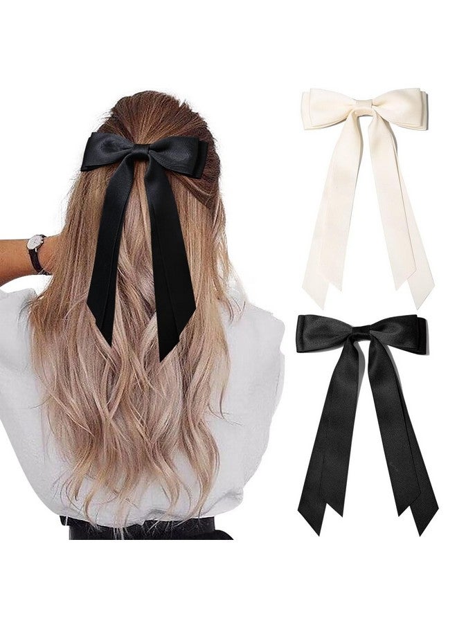 Aileam 2PCS Hair Bows Hair Clip Beige Black Hair Ribbon Ponytail Holder Accessories Slides Metal Clips Hair Bow for Women Girls Toddlers Teens Kids - Image 1
