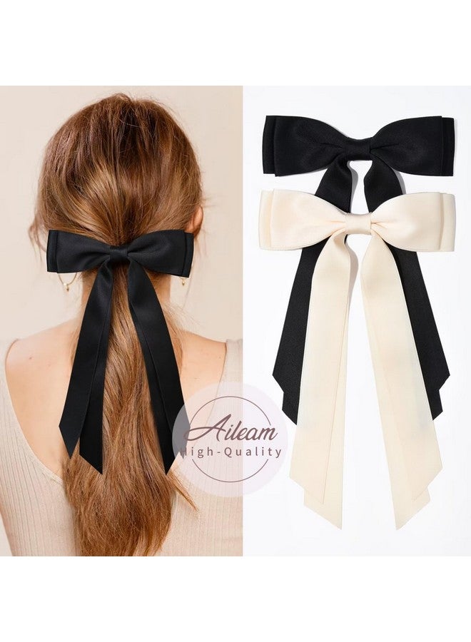Aileam 2PCS Hair Bows Hair Clip Beige Black Hair Ribbon Ponytail Holder Accessories Slides Metal Clips Hair Bow for Women Girls Toddlers Teens Kids - Image 4