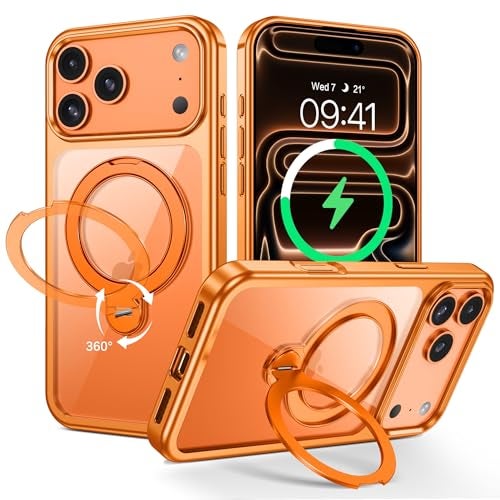 YINLAI for iPhone 17 Pro Case 6.3-inch, Magnetic Compatible with Magsafe, with 360° Rotatable Ring Stand, Anti-Fingerprint Skin-Friendly, Shockproof Full-Body Protective 17 Pro Case, Cosmic Orange - Image 1