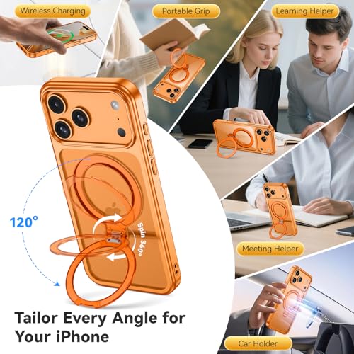 YINLAI for iPhone 17 Pro Case 6.3-inch, Magnetic Compatible with Magsafe, with 360° Rotatable Ring Stand, Anti-Fingerprint Skin-Friendly, Shockproof Full-Body Protective 17 Pro Case, Cosmic Orange - Image 3