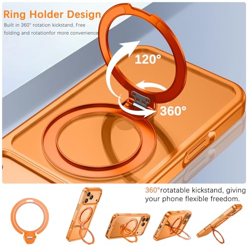 YINLAI for iPhone 17 Pro Case 6.3-inch, Magnetic Compatible with Magsafe, with 360° Rotatable Ring Stand, Anti-Fingerprint Skin-Friendly, Shockproof Full-Body Protective 17 Pro Case, Cosmic Orange - Image 2